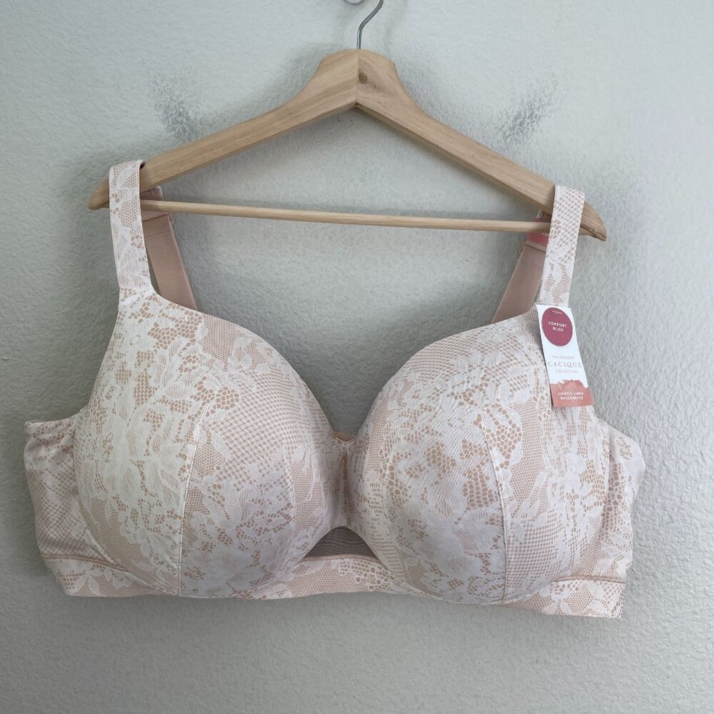 NEW Cacique Womens 50DDD Lightly Lined Balconette Bra‎ Comfort Bliss Lace Beige